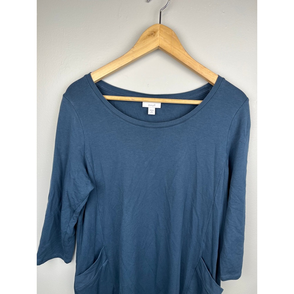 Pure Jill Pima Cotton Modal Tunic Dress PM Teal Blue Pockets Coastal‎ Grandma - Picture 4 of 8
